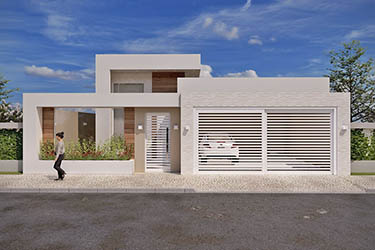 Single storey house with glass wall