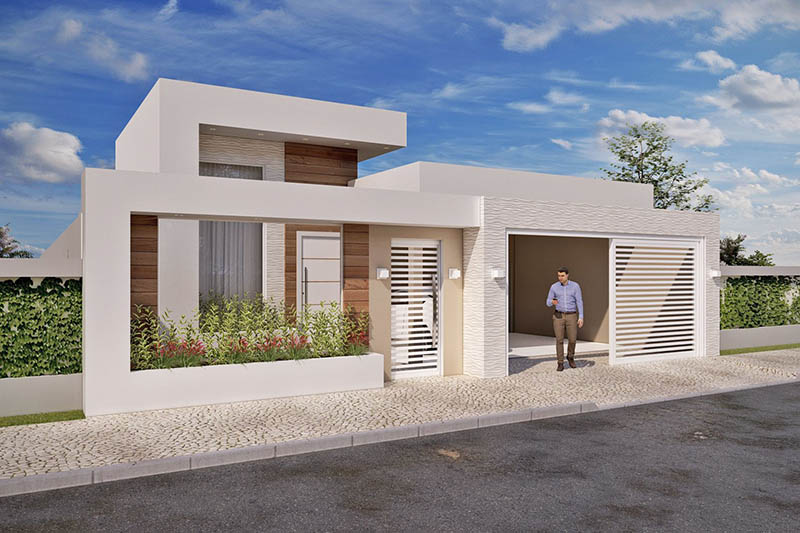 Single storey house with glass wall