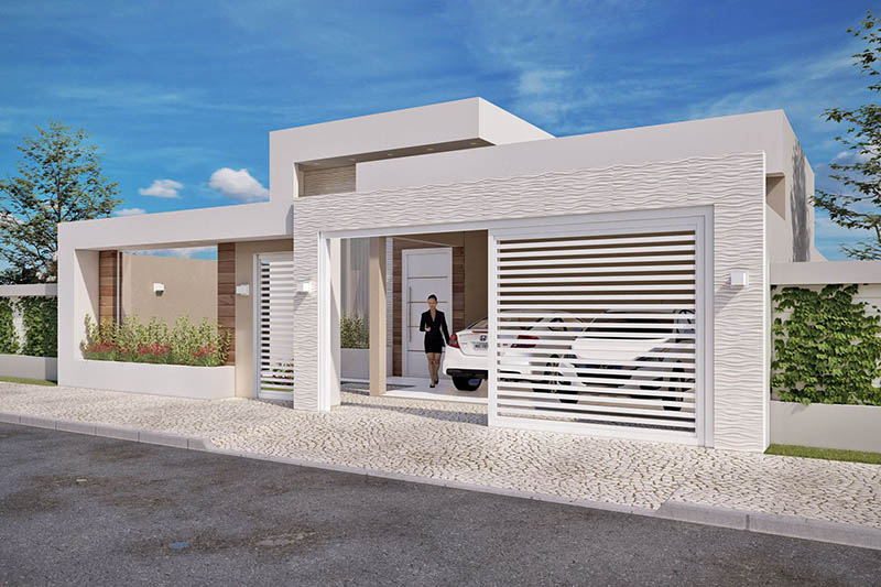 Single storey house with glass wall