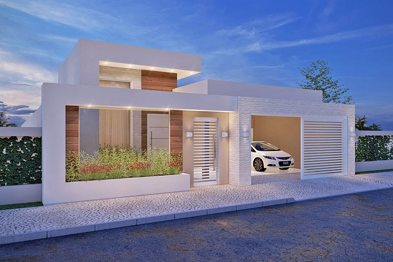 Single storey house with glass wall