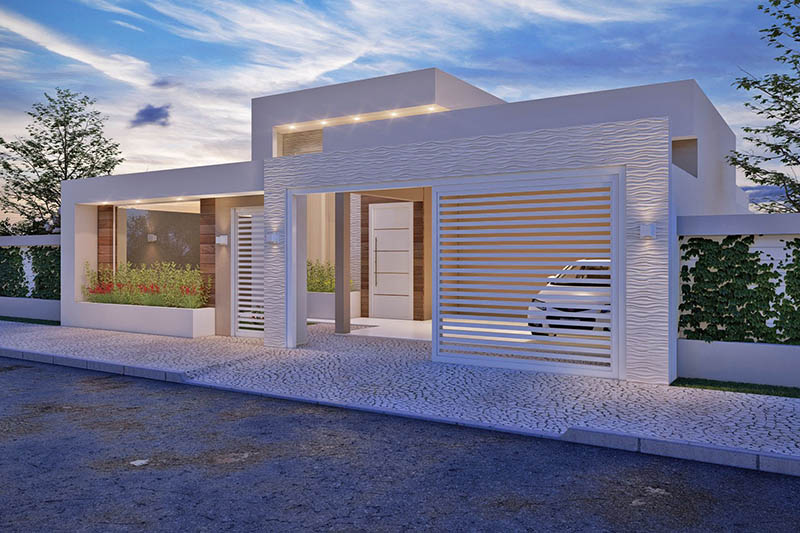 Single storey house with glass wall