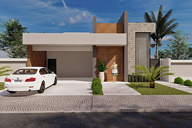 One-story house project with hot tub