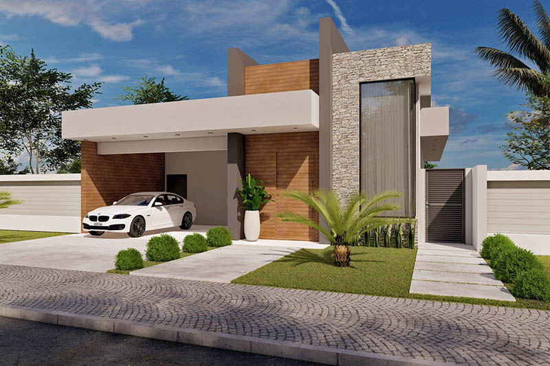 One-story house project with hot tub
