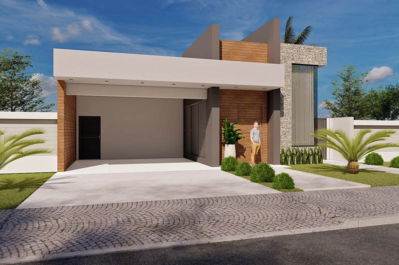 One-story house project with hot tub