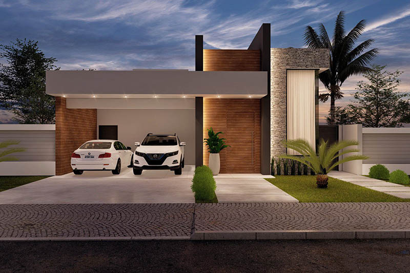 One-story house project with hot tub