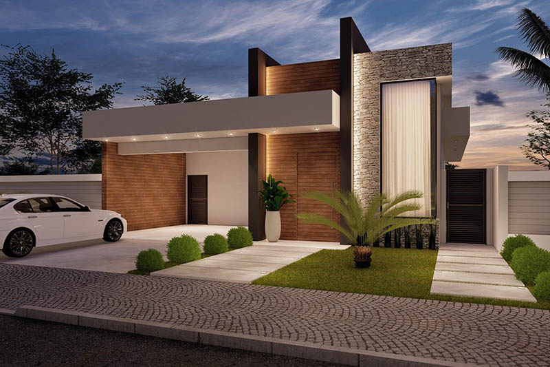 One-story house project with hot tub