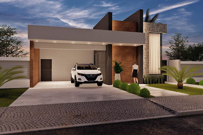One-story house project with hot tub
