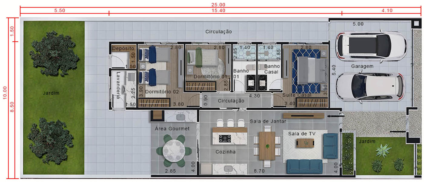 Modern house plan with gate10x25