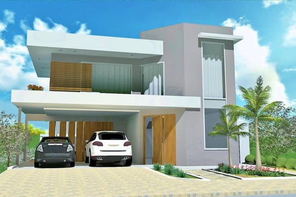 Floor plan in L with swimming pool