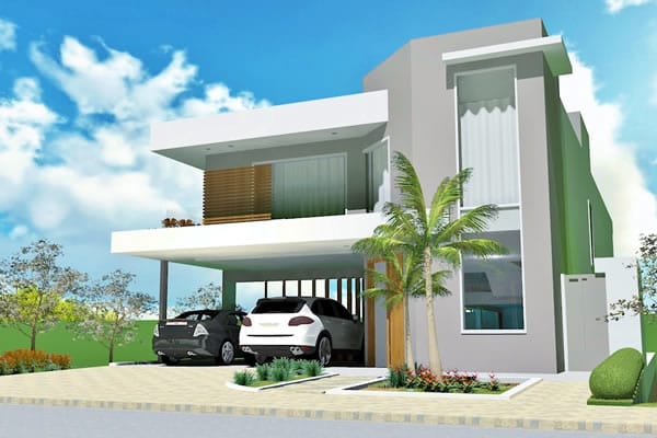 Floor plan in L with swimming pool