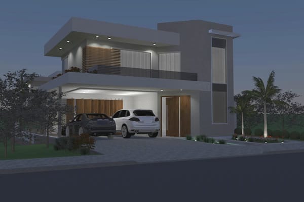 Floor plan in L with swimming pool
