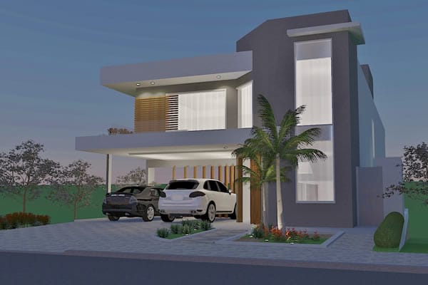 Floor plan in L with swimming pool