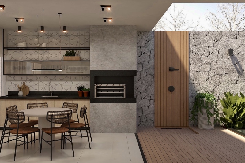 Ground floor project with stone on the facade