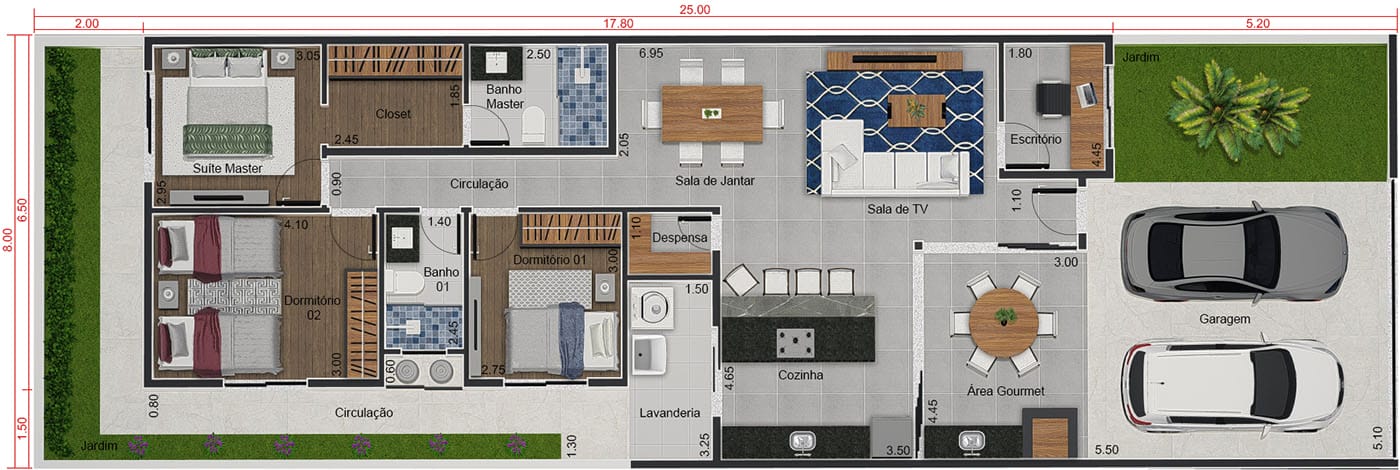 Modern ground plan with gate8x25