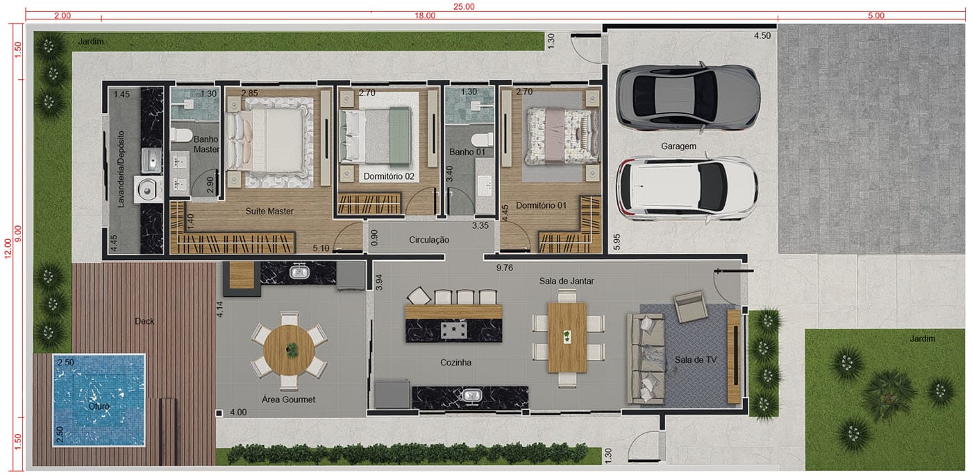 Modern ground floor design12x25