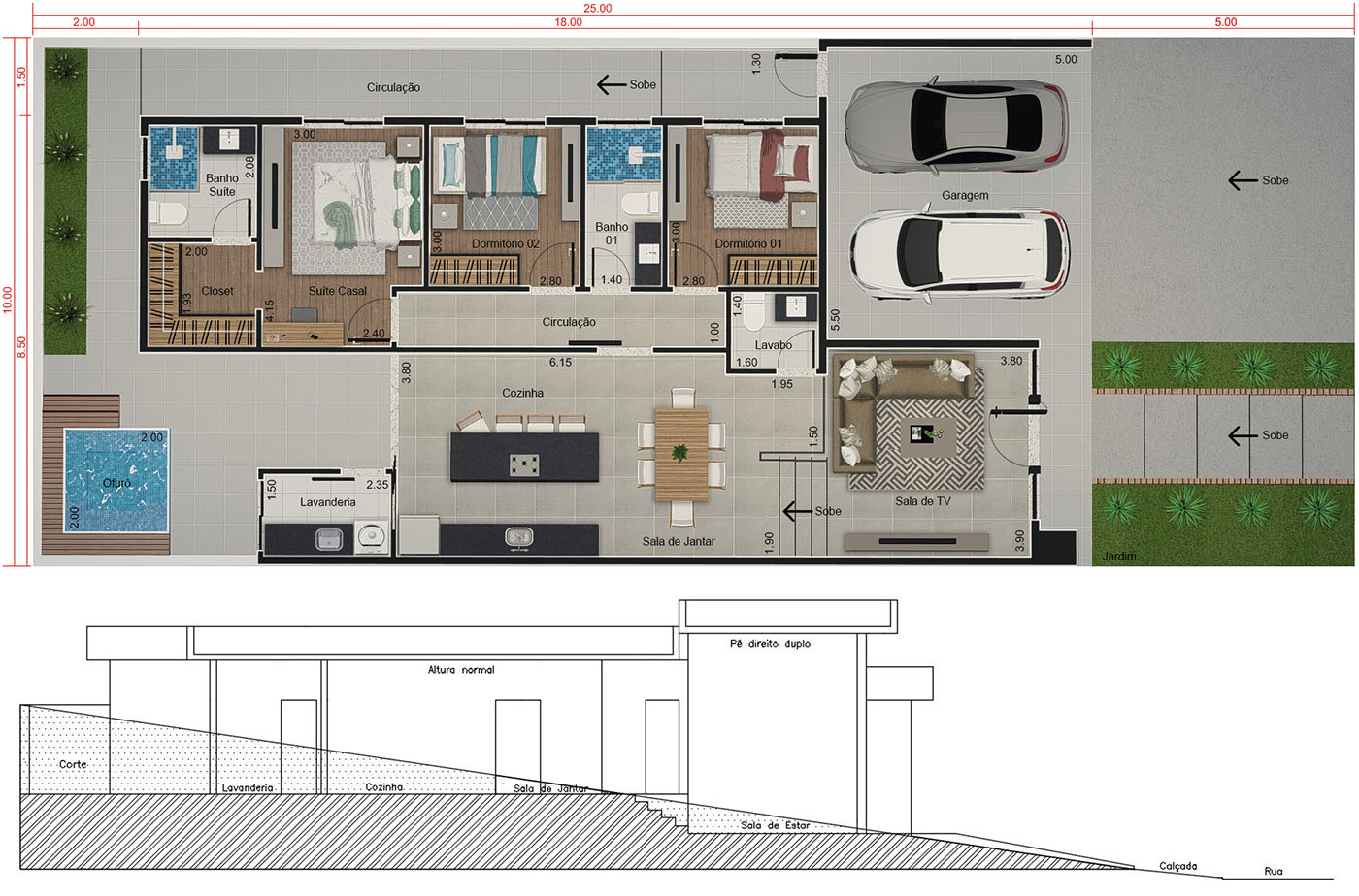 Sloping ground floor plan10x25