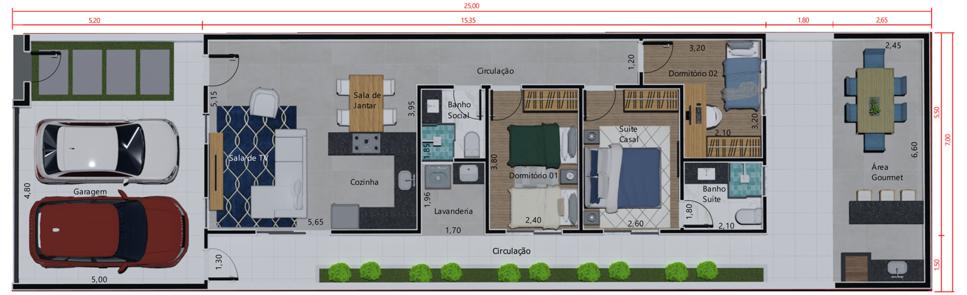 Small house plan with gourmet area7x25