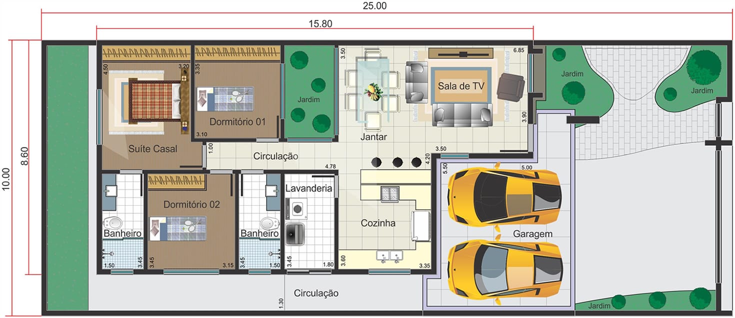 Ground floor with integrated environments10x25