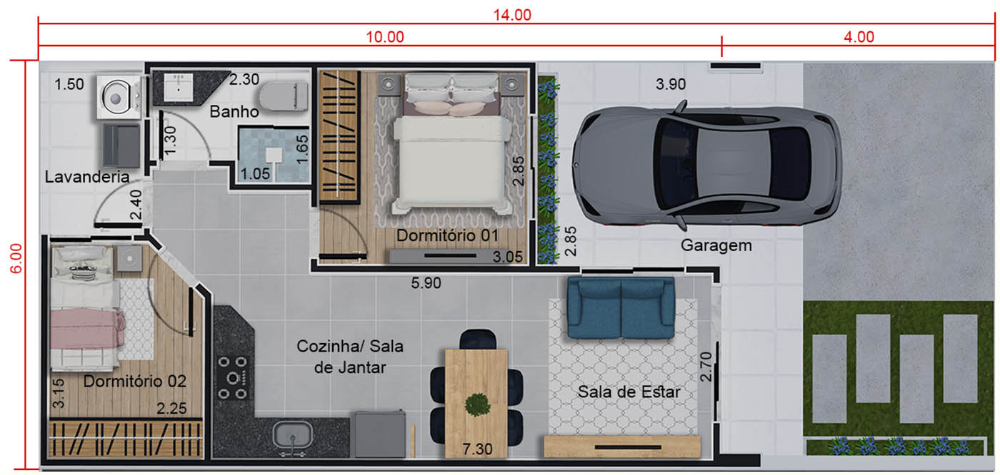 60m² single storey house6x14