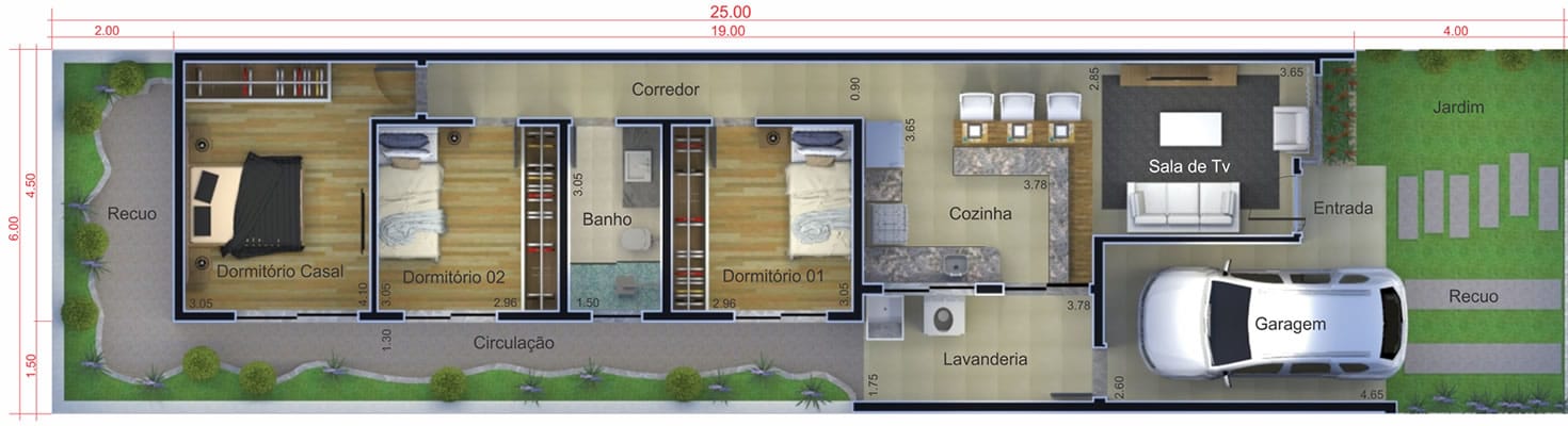 Simple house plan with garage6x25