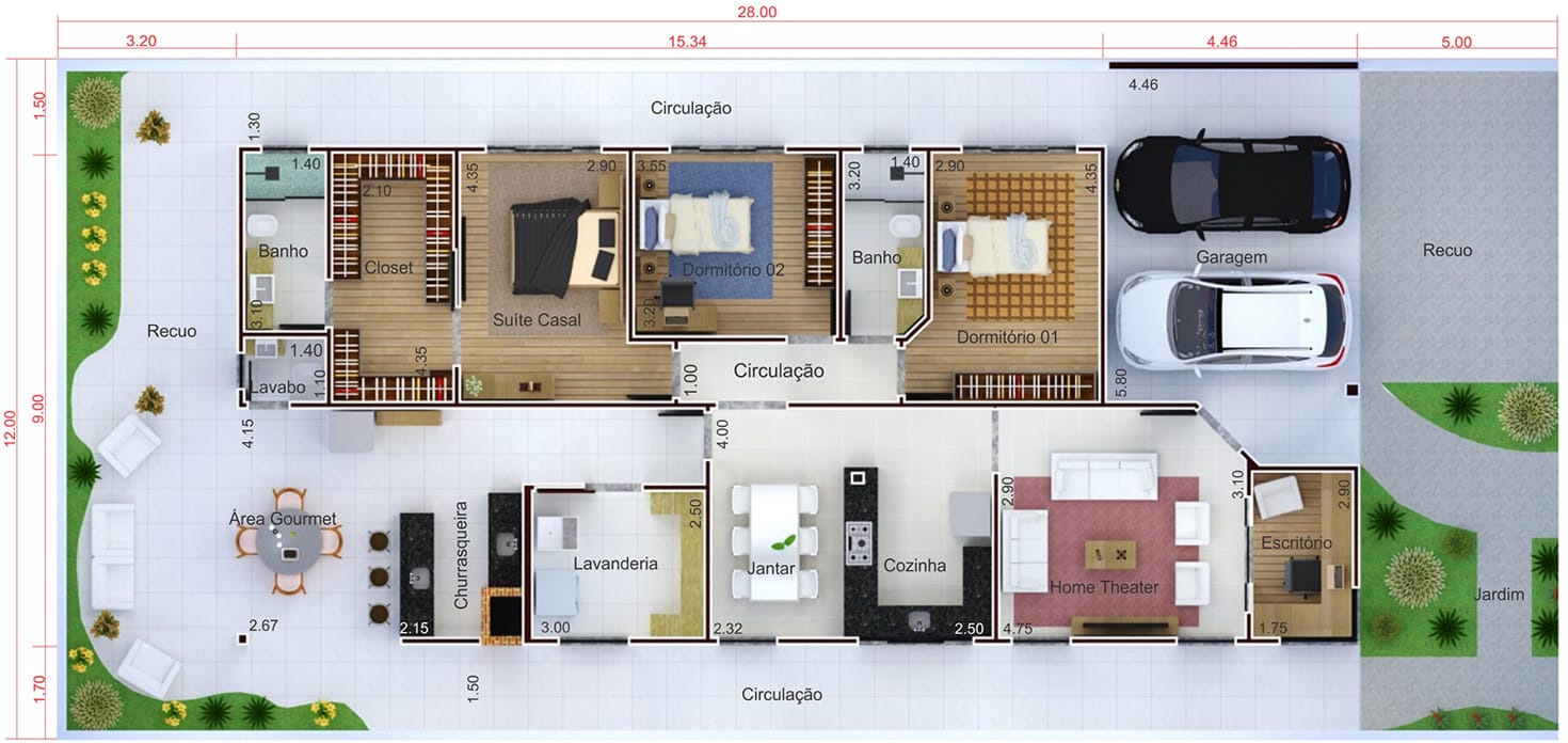 Ground floor house plan with office12x28