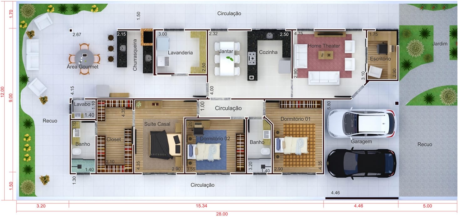 Ground floor house plan with office12x28