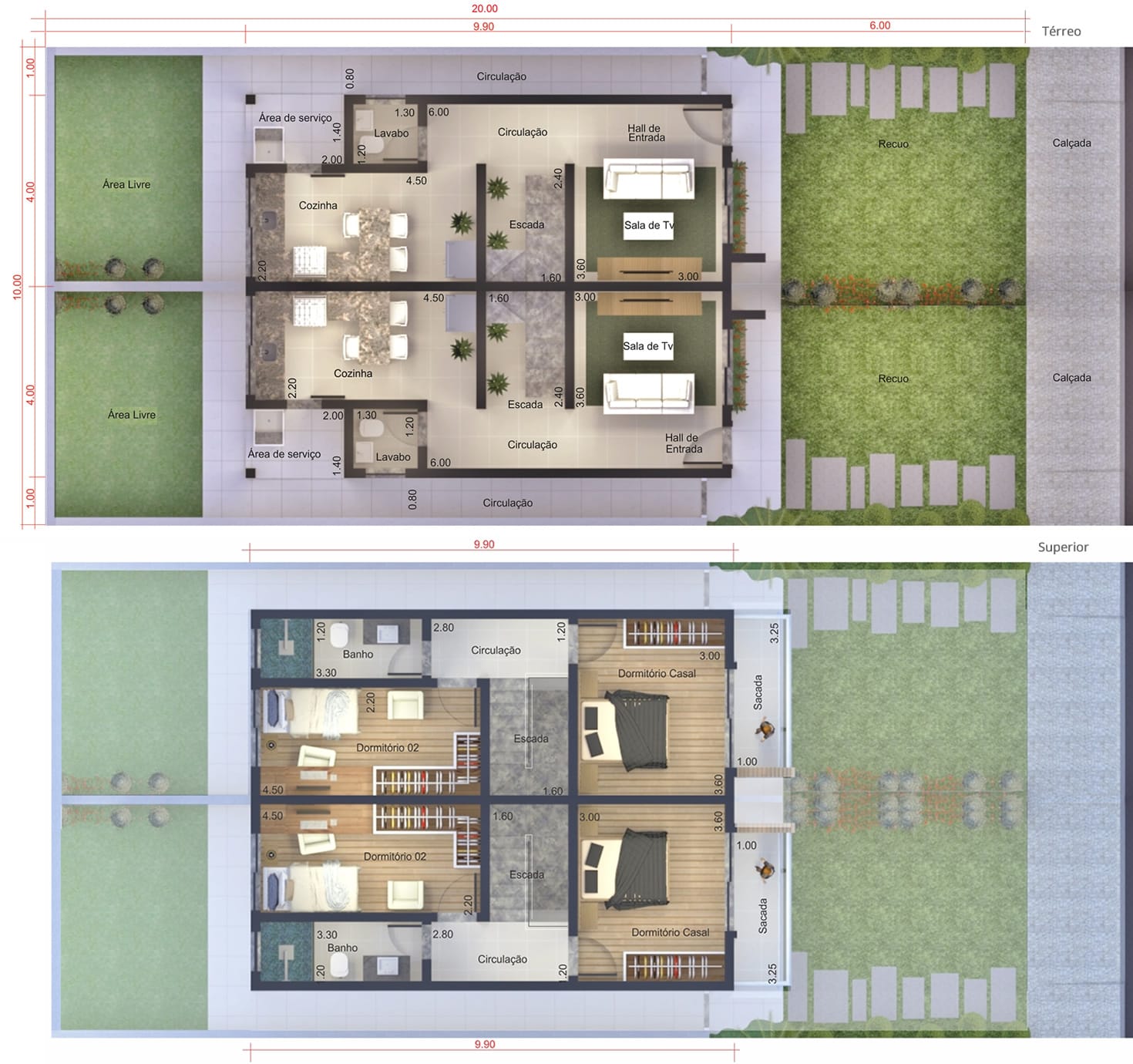 Small semi-detached house plan10x20