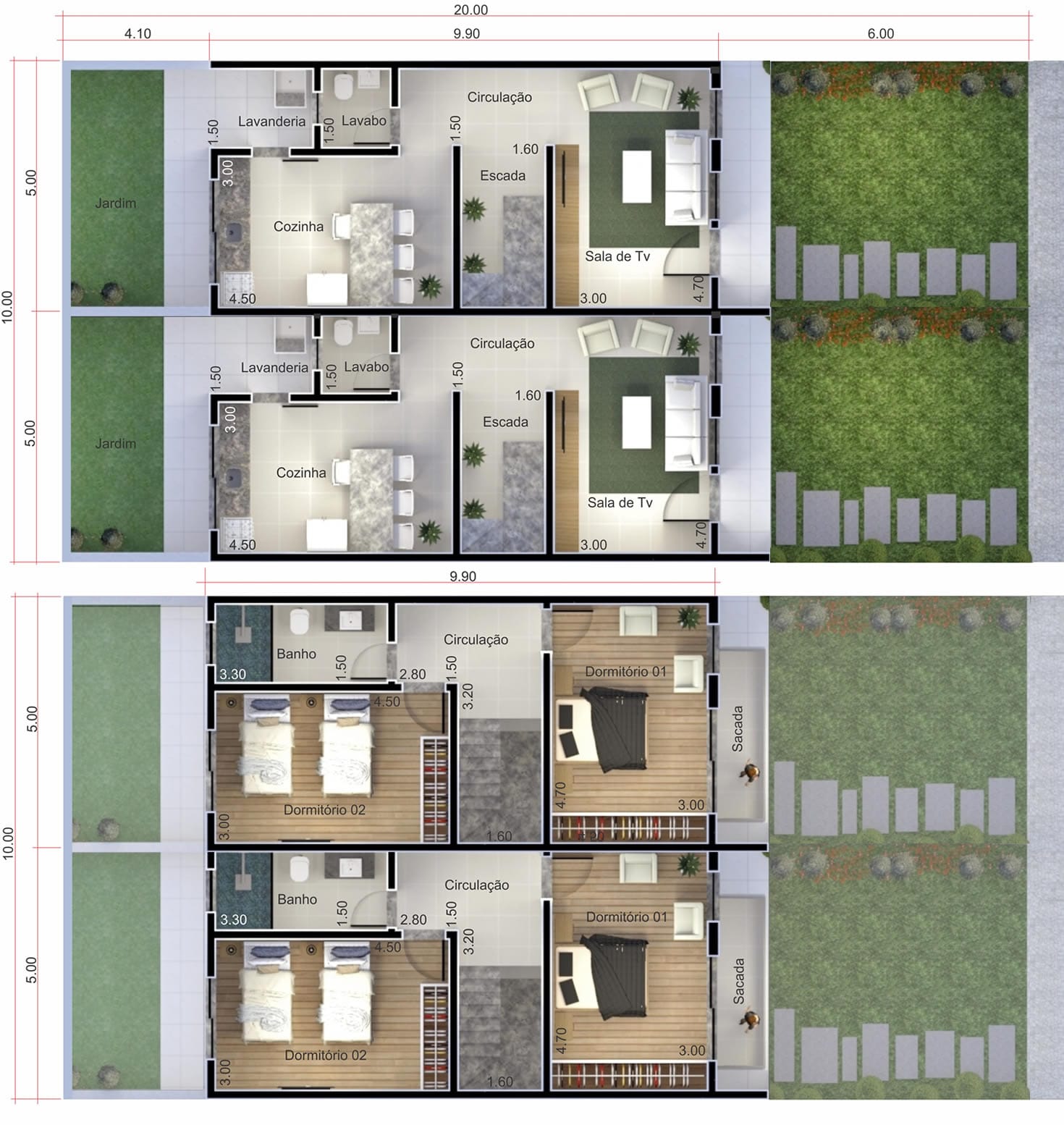 Single semi-detached townhouse10x20