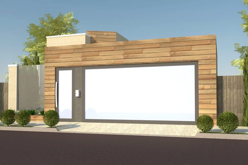 House plan with wooden facade