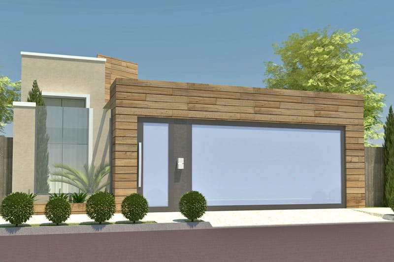 House plan with wooden facade