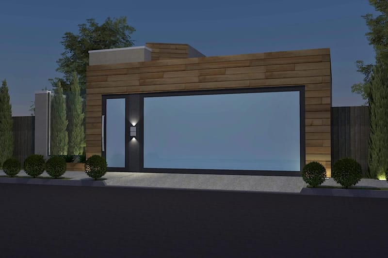 House plan with wooden facade