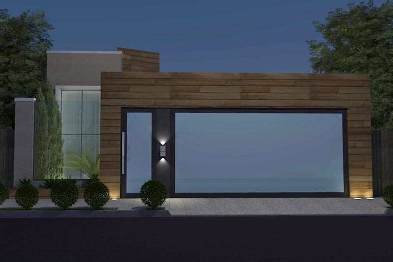 House plan with wooden facade