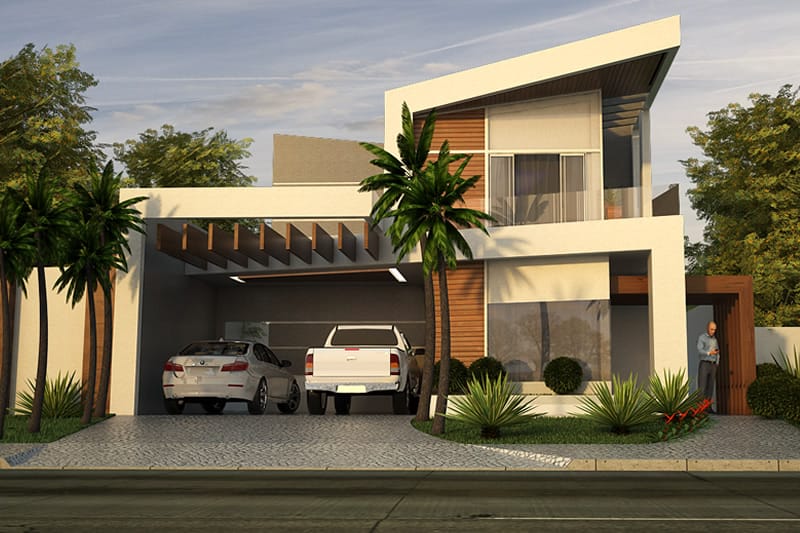 Two storey house with wood flooring