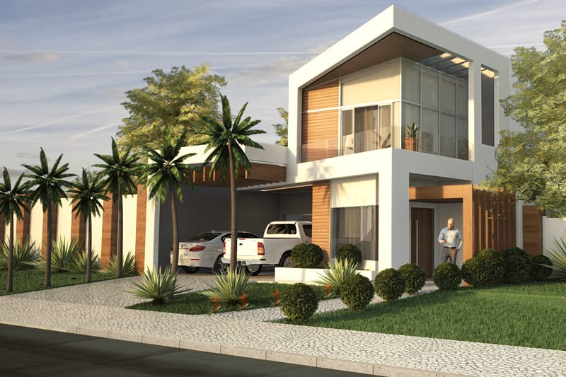 Two storey house with wood flooring