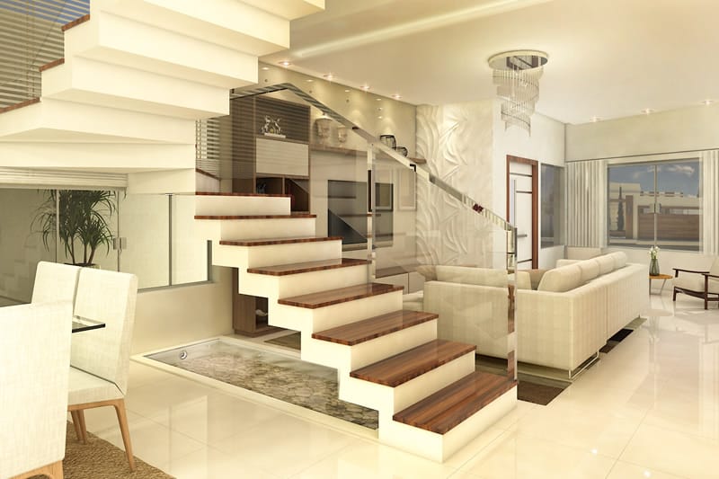 Two storey house with wood flooring