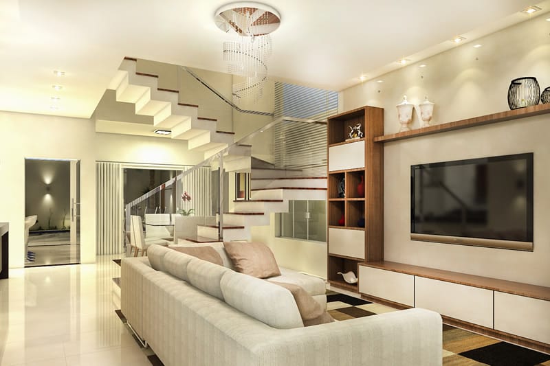 Two storey house with wood flooring