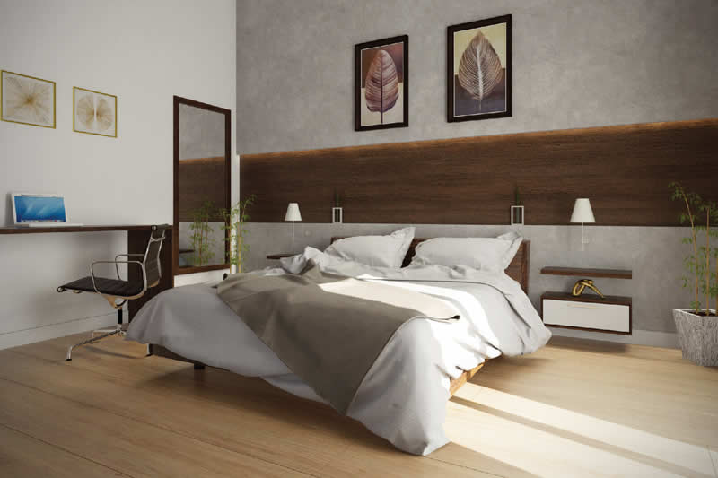 Two storey house with wood flooring