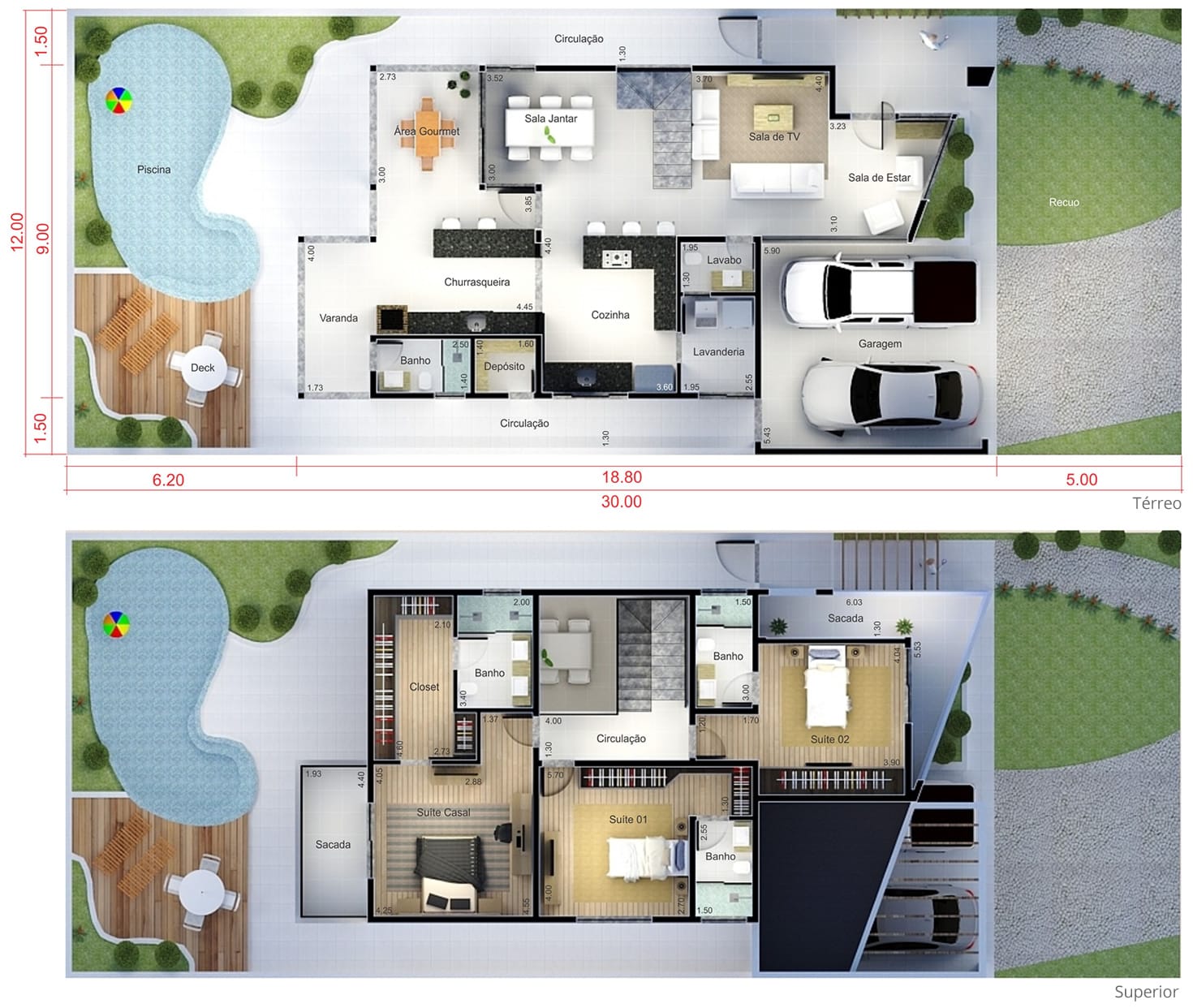 Two storey house with wood flooring12x30