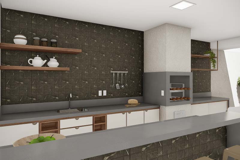 House plan with integrated environments