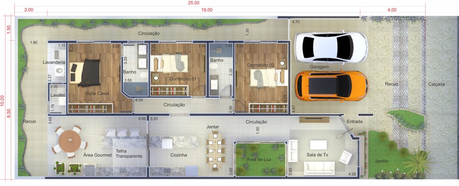 House plan with integrated environments10x25