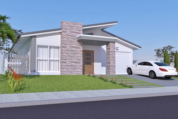 Single storey house with stone facade