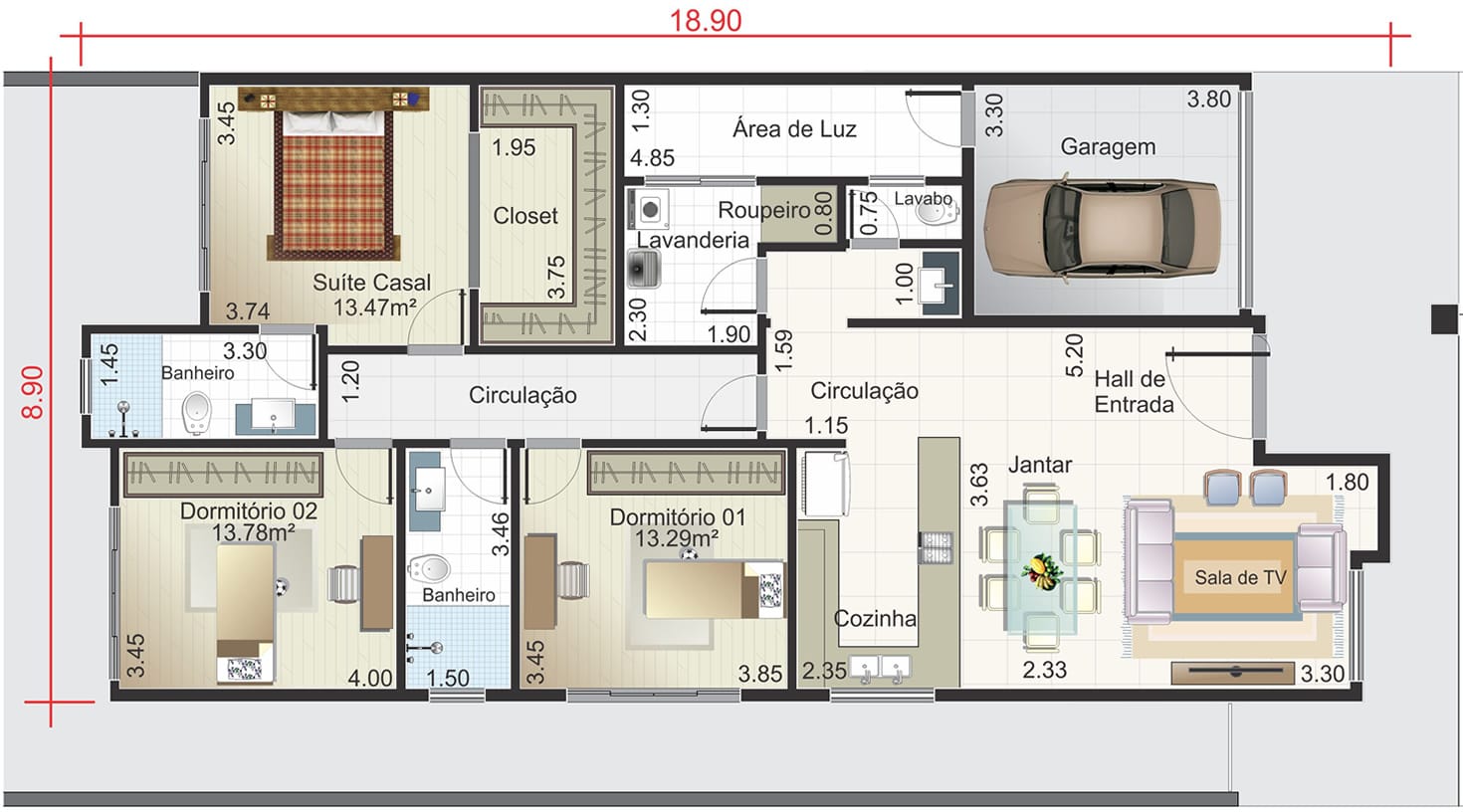 Single storey house with stone facade10,60x25