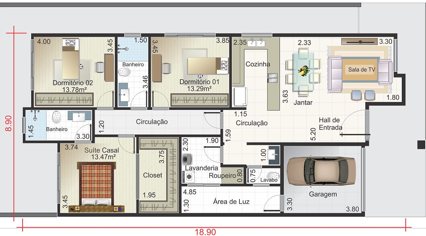 Single storey house with stone facade10,60x25