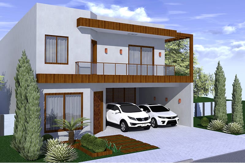 Design with wooden facade