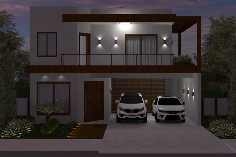 Design with wooden facade