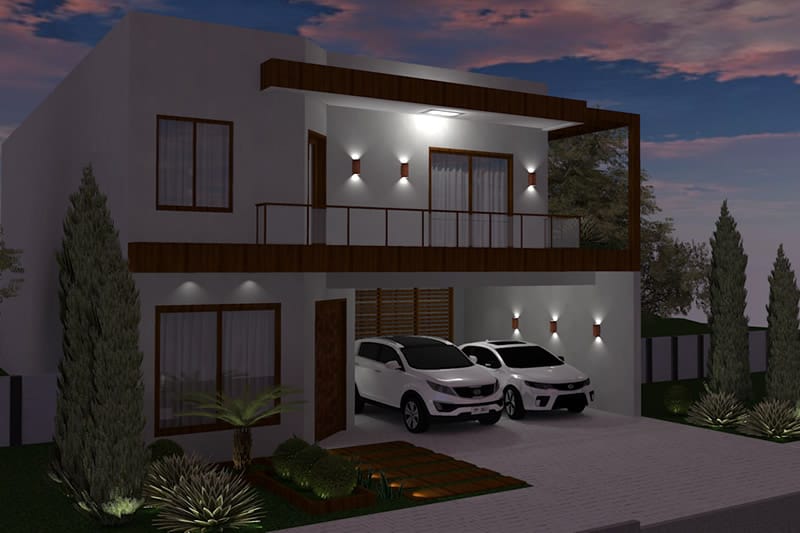 Design with wooden facade