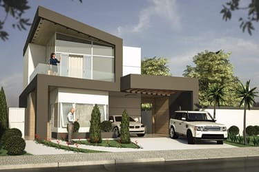 Two-storey house with wooden pergola