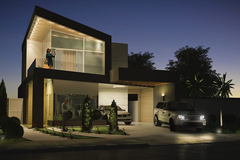 Two-storey house with wooden pergola