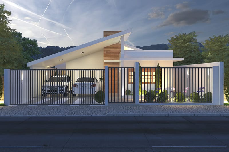 Single storey house with garage for two cars