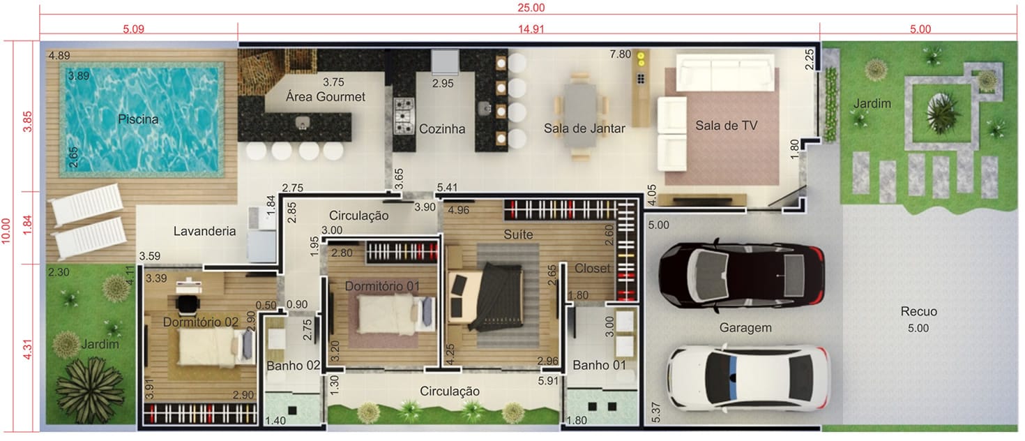 House plan with brick façade10x25